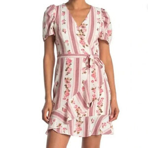 NWT Betsey Johnson Dress Womens Size 14 Floral Tied waist short sleeve 0346